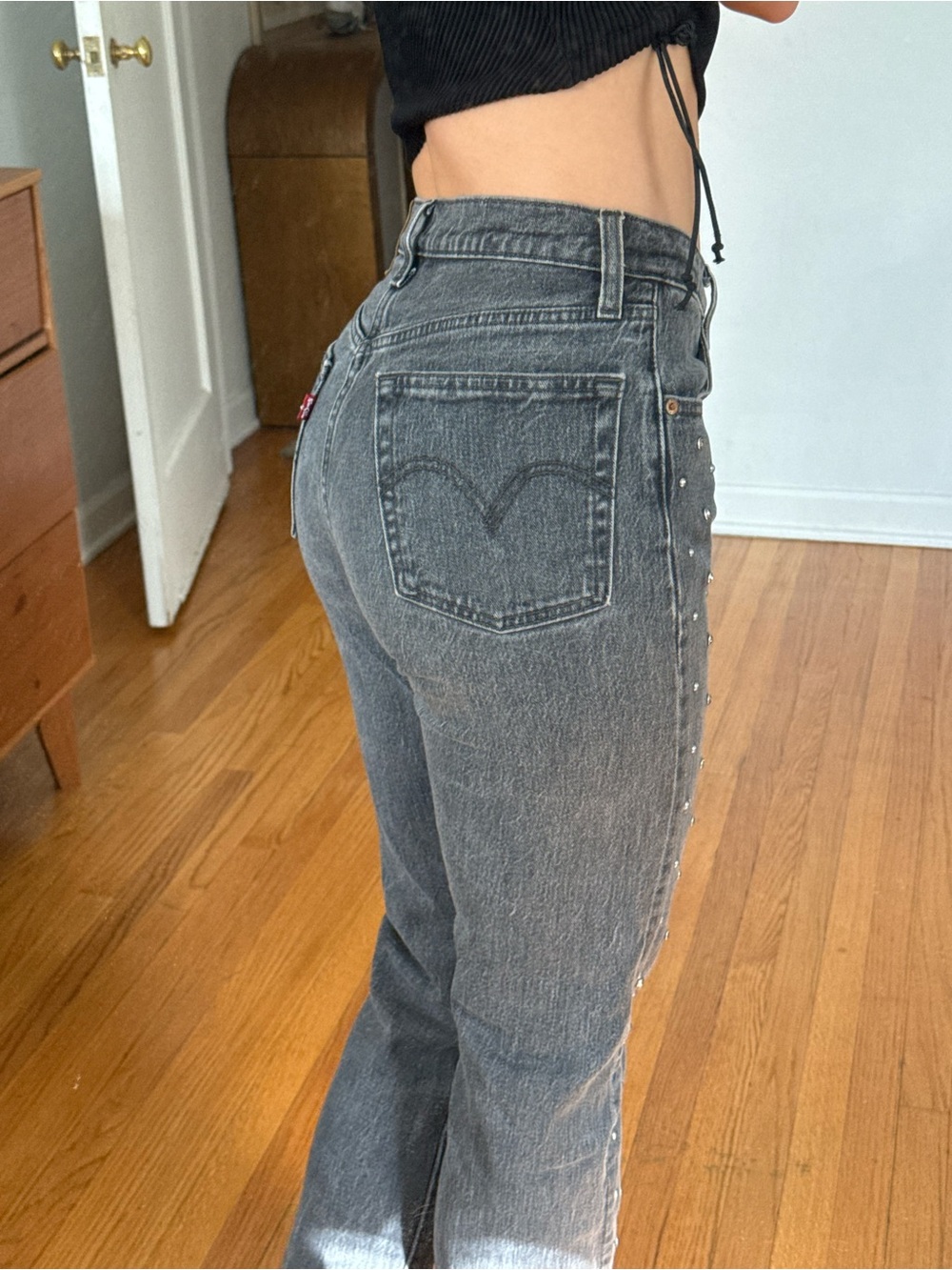 Levi's Studded 501 Jeans in Washed Black